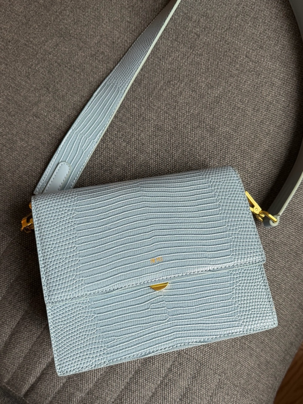 JW PEI Light Blue Croc-Embossed Crossbody